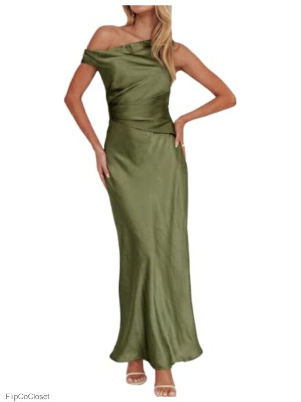 Satin Off Shoulder Maxi Dress for Women Formal Wedding Guest Bodycon Sleeveless